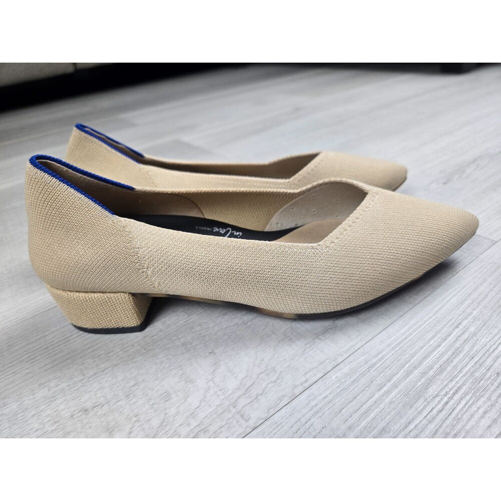 Rothy's Womens 8.5 Tan Beige In Love Pointed Toe Low Block Heel Tortoise Sole - Picture 2 of 6